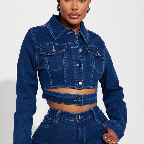 Fashion Nova Other - Stylish Blue Denim Crop Jacket and High-Waist Jeans Set